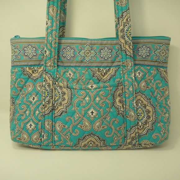 Vera Bradley TOTALLY TURQ  Shoulder Bag Tote Zip Top Purse Turquoise Paisley - Picture 14 of 14